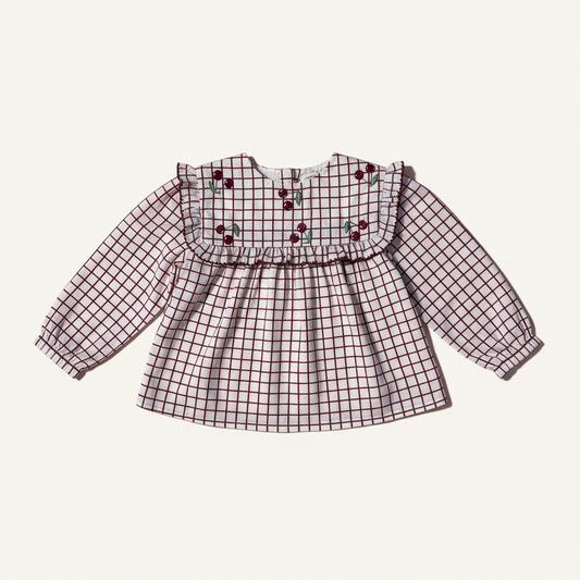 Organic Cotton Wild Cherry Frilly Blouse