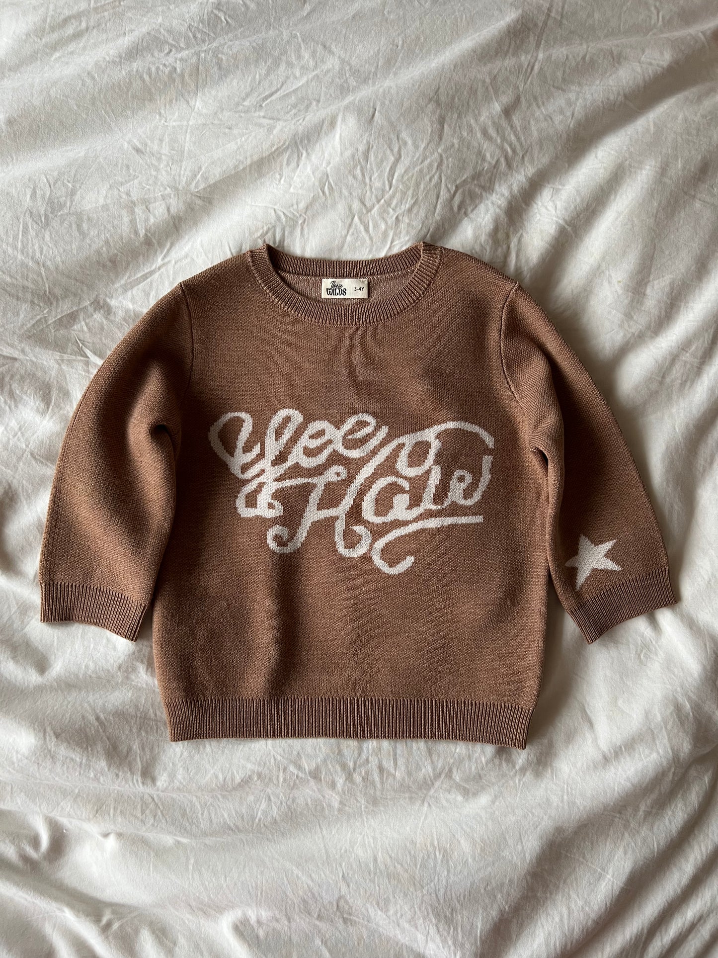 Brown children’s merino wool knit cowboy jumper 