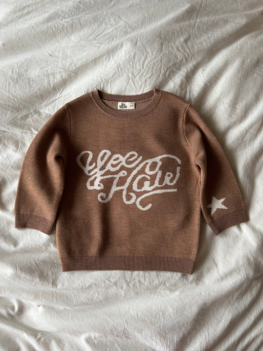 Brown children’s merino wool knit cowboy jumper 