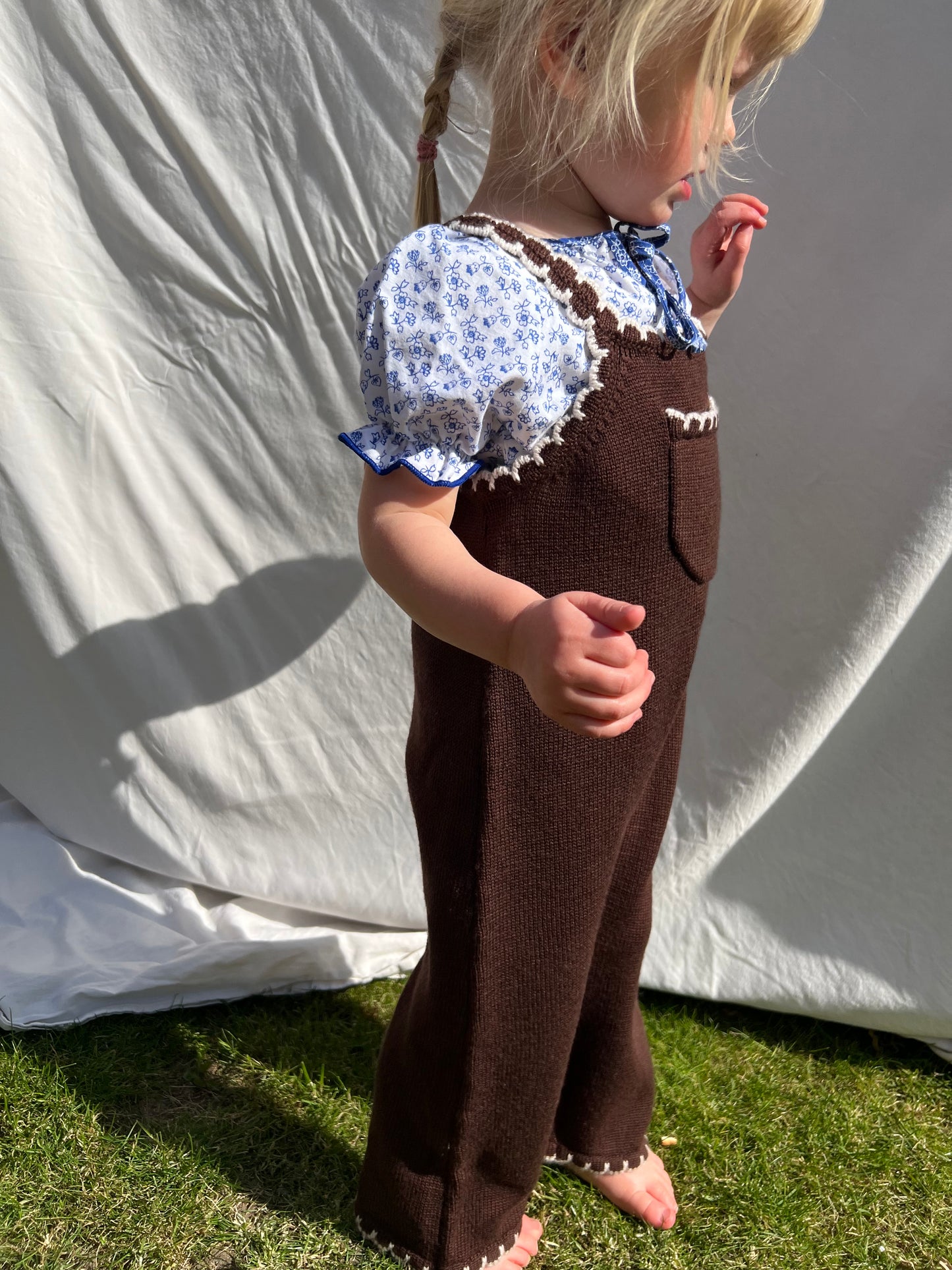 Brown Merino Wool Scallop Dungarees