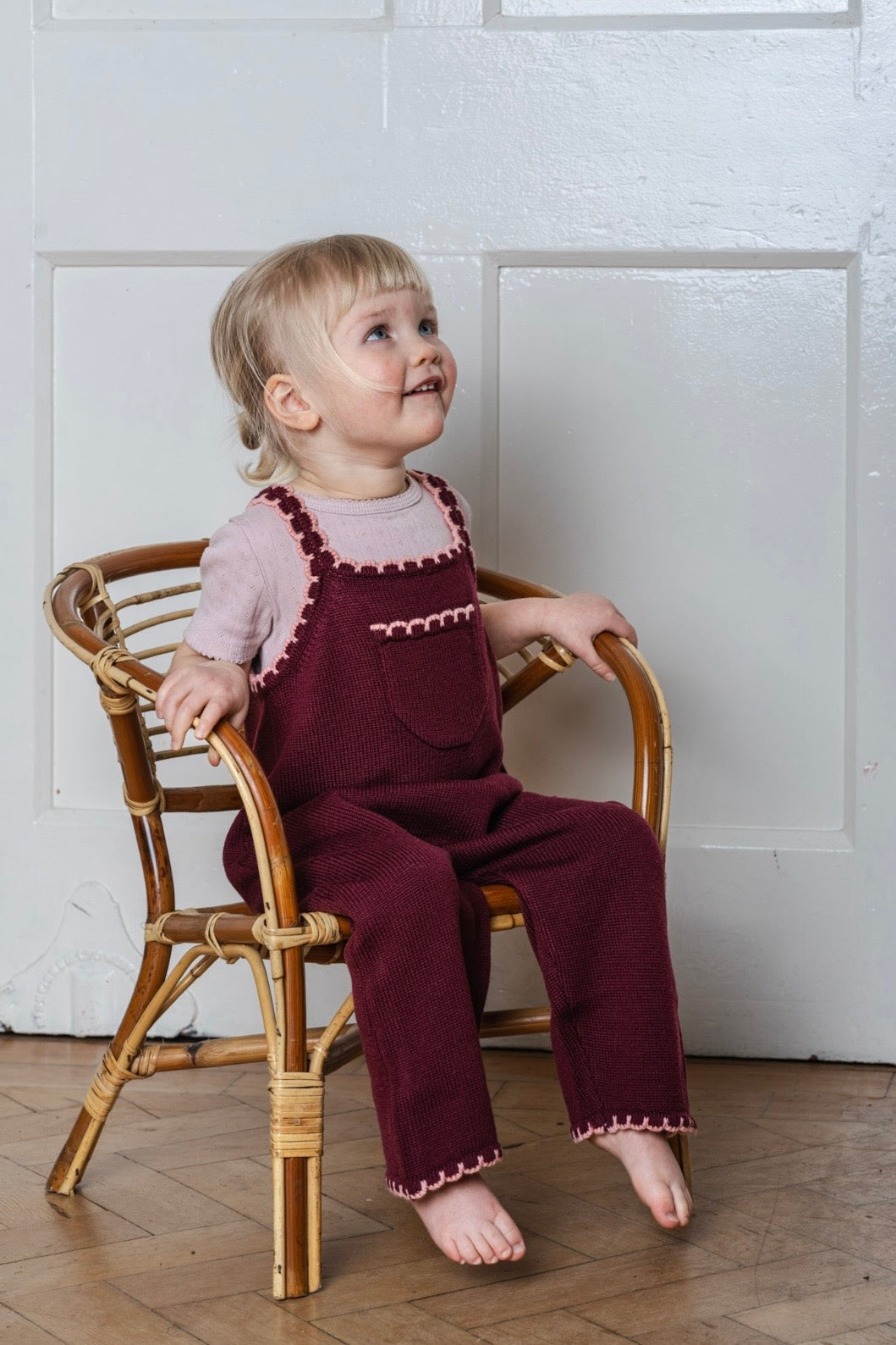 Children’s pink spring scallop dungarees 