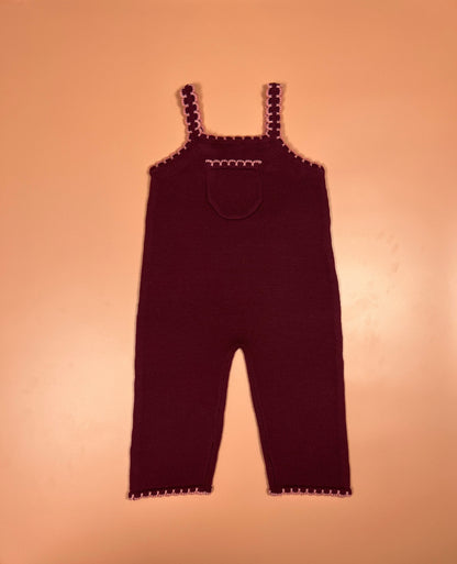 Merino Wool Scallop Dungarees - Plum