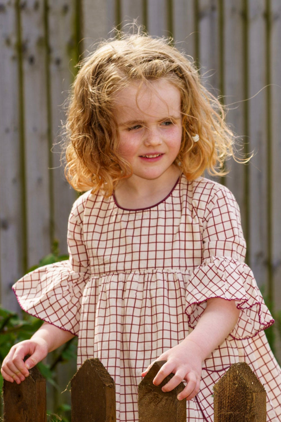 kids girls organic cotton flowy check dress with cherry