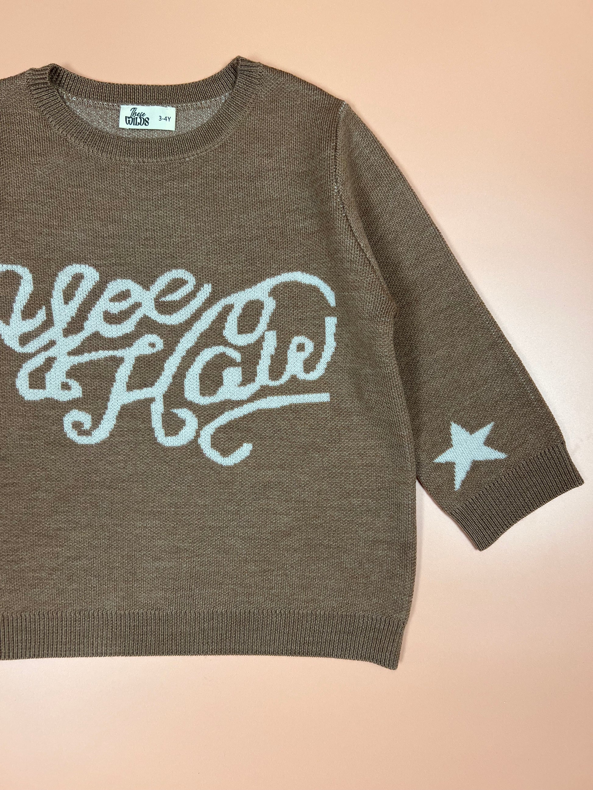 Kids brown knitted jumper western cowboy yeehaw design