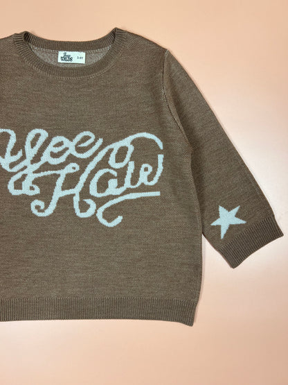 Kids brown knitted jumper western cowboy yeehaw design