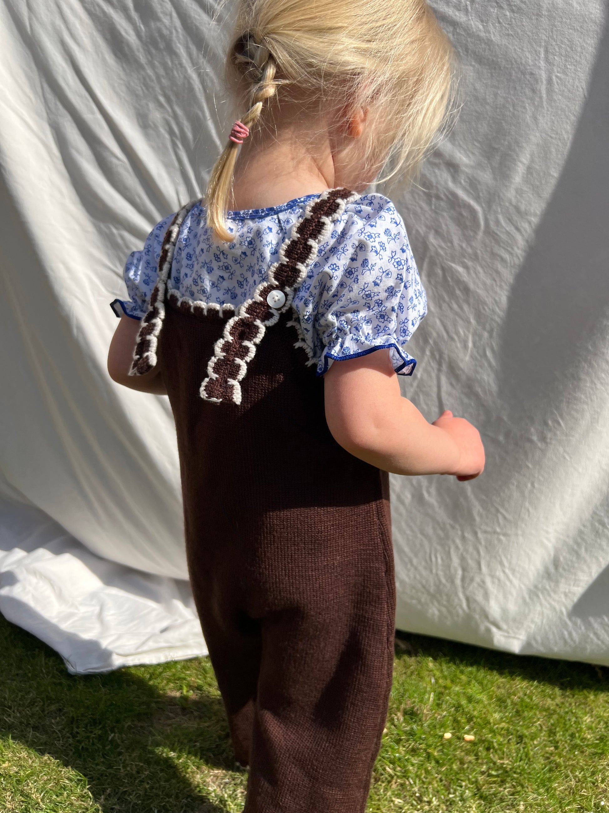 kids girls brown merino wool dungarees with scallop detail 