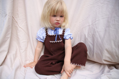 girls merino wool brown scalloped dungarees 