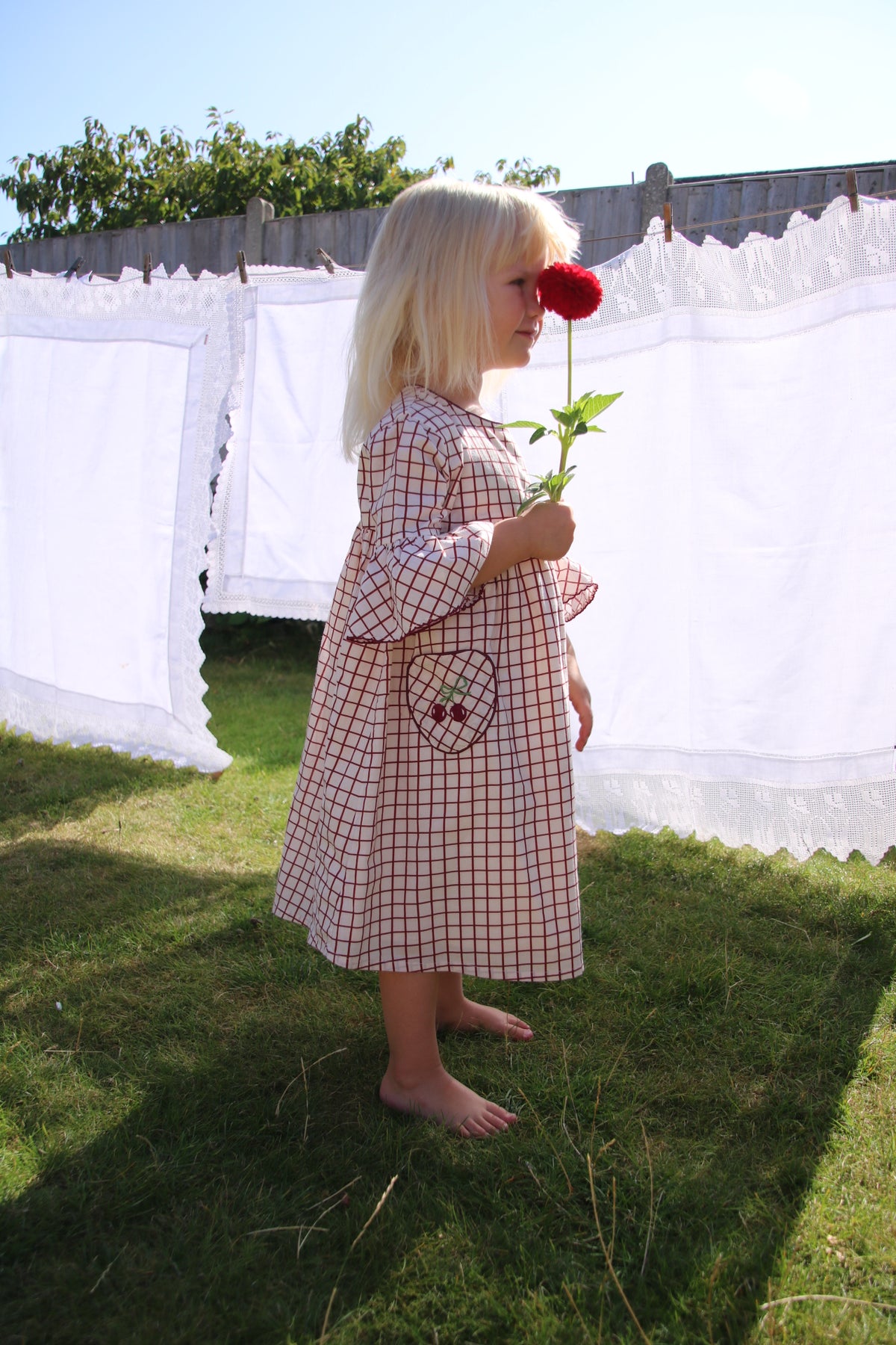 girls organic cotton cherry dress for birthdays and nostalgic childhoods