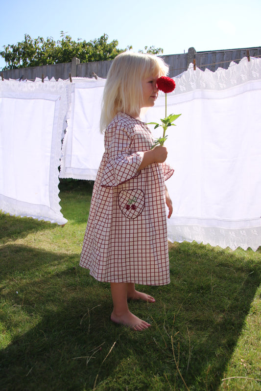 girls organic cotton cherry dress for birthdays and nostalgic childhoods