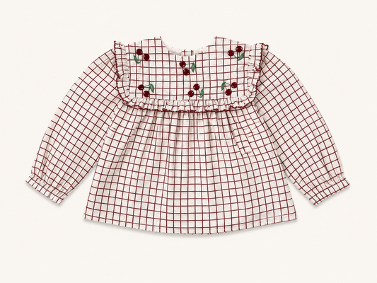 toddler and baby organic cotton checked cherry blouse