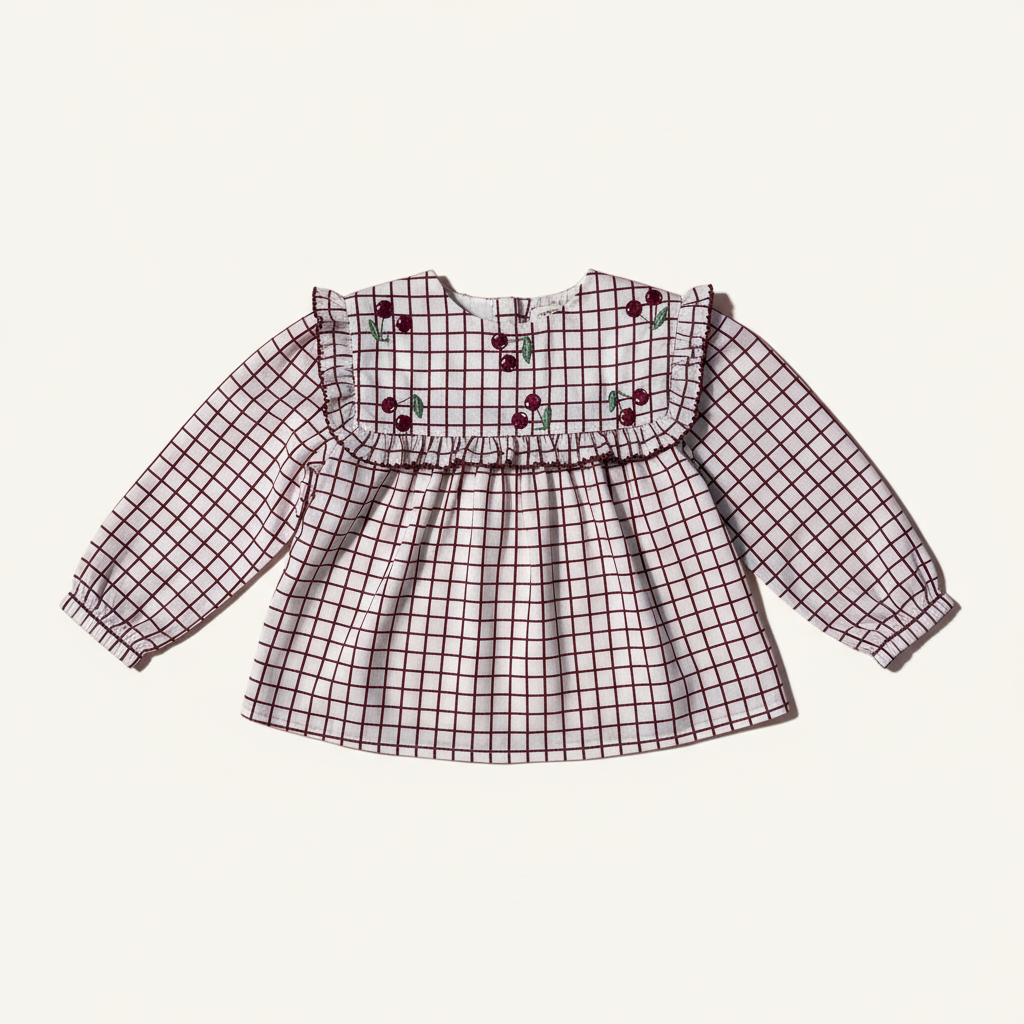 Organic Cotton Wild Cherry Frilly Blouse
