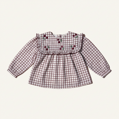 Organic Cotton Wild Cherry Frilly Blouse