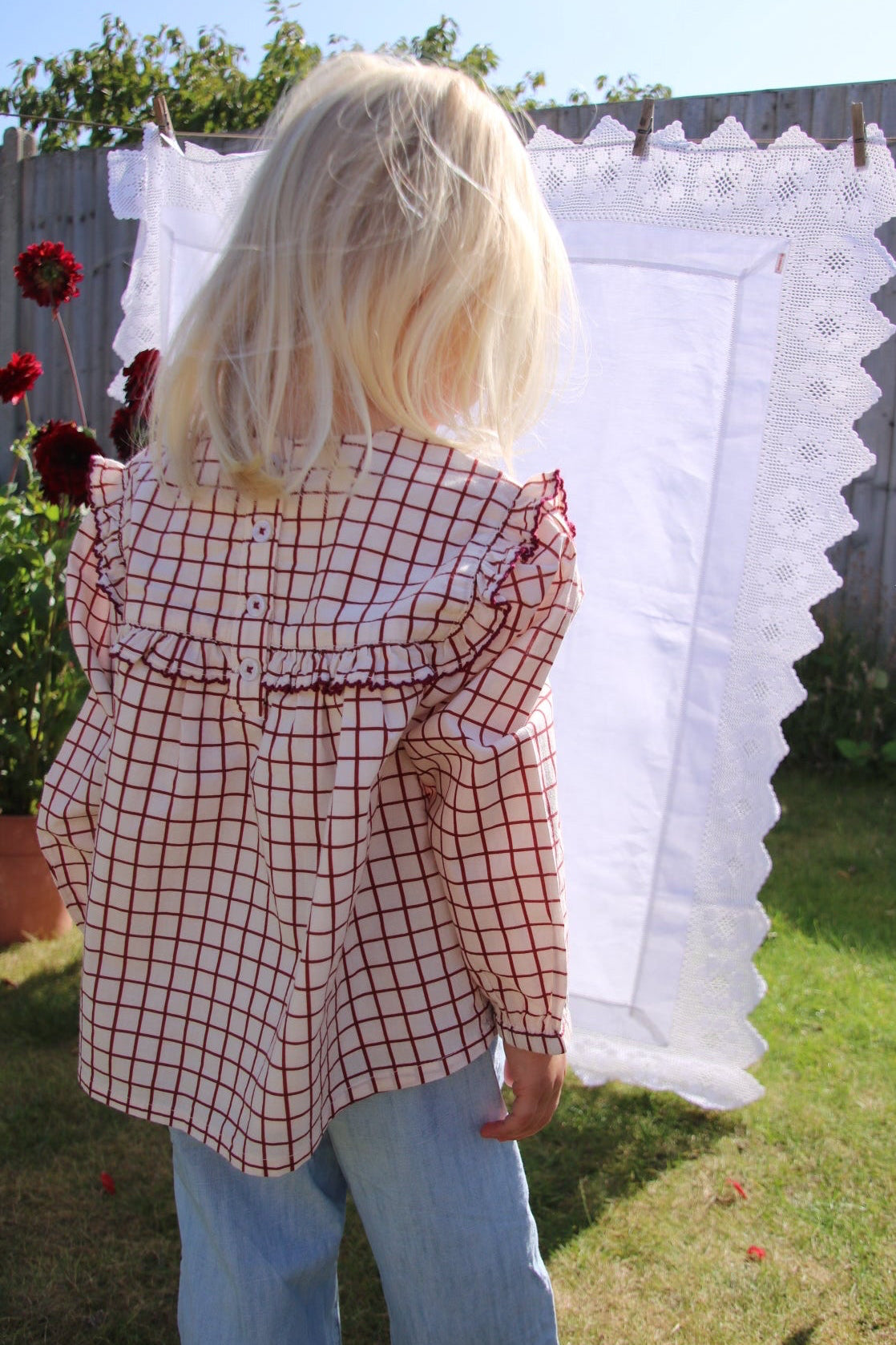 girls organic cotton frilly puff sleeve blouse with cherry embroidery 