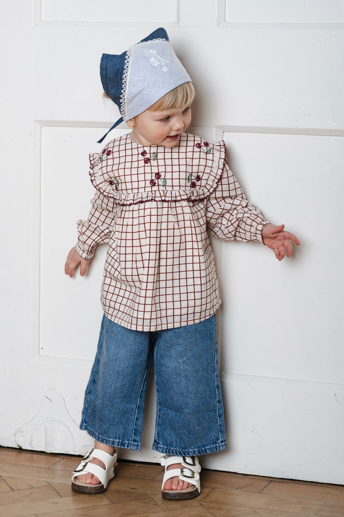 girls organic cotton puff sleeve blouse with timeless vintage inspired cherry embroidery perfect for special occasions and birthdays