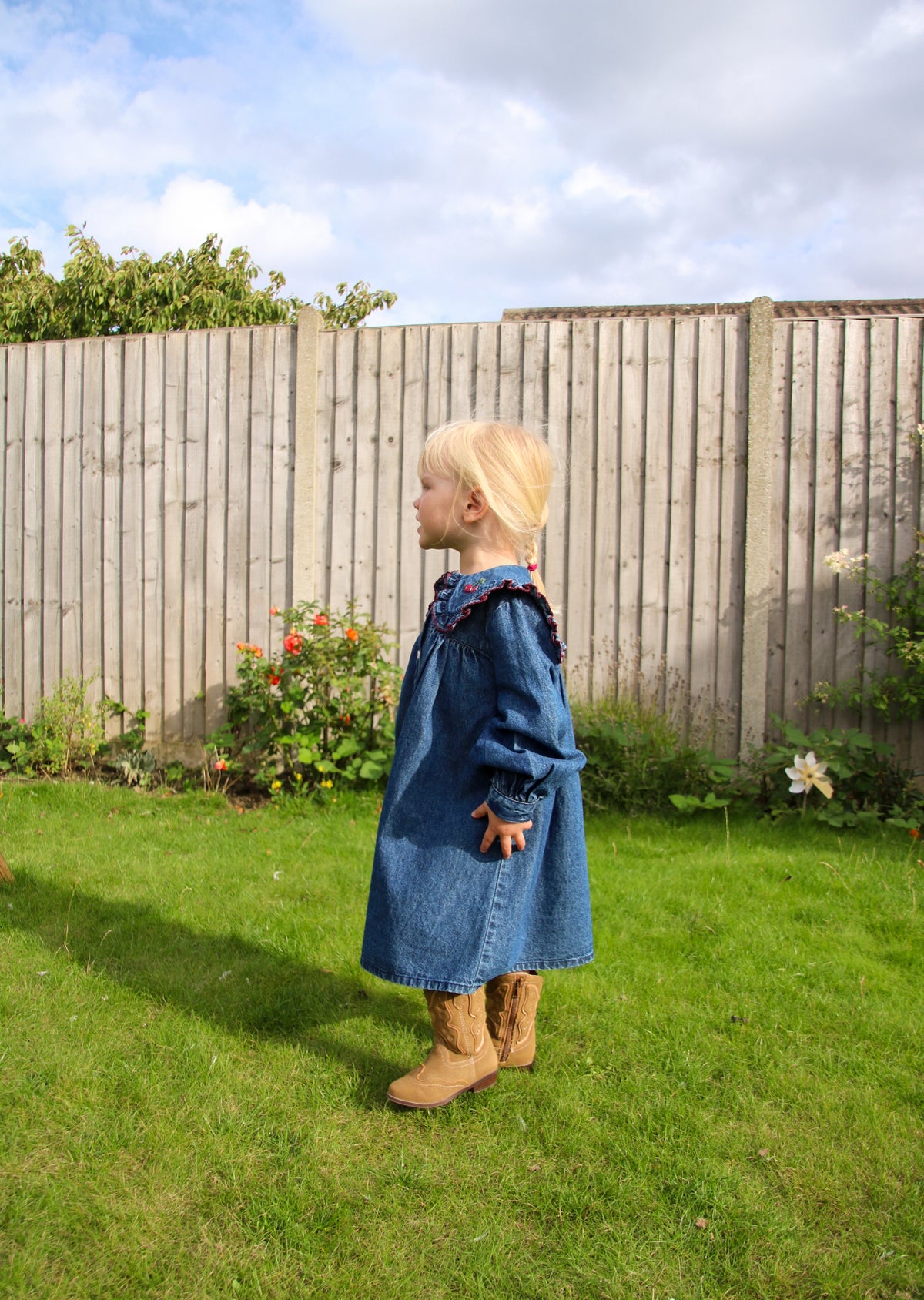 girls organic cotton vintage inspired childrens clothing denim frill collar sailor dress 
