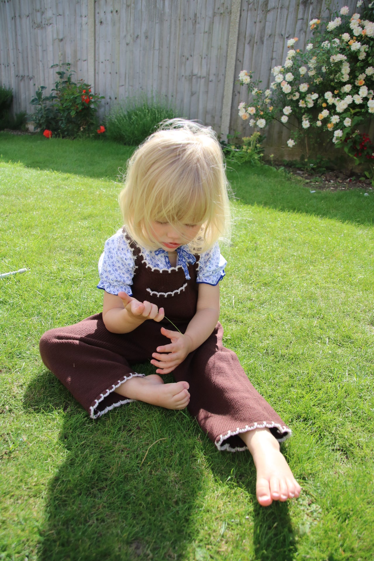 childrens girls merino wool scalloped dungarees brown adjustable and comfy 