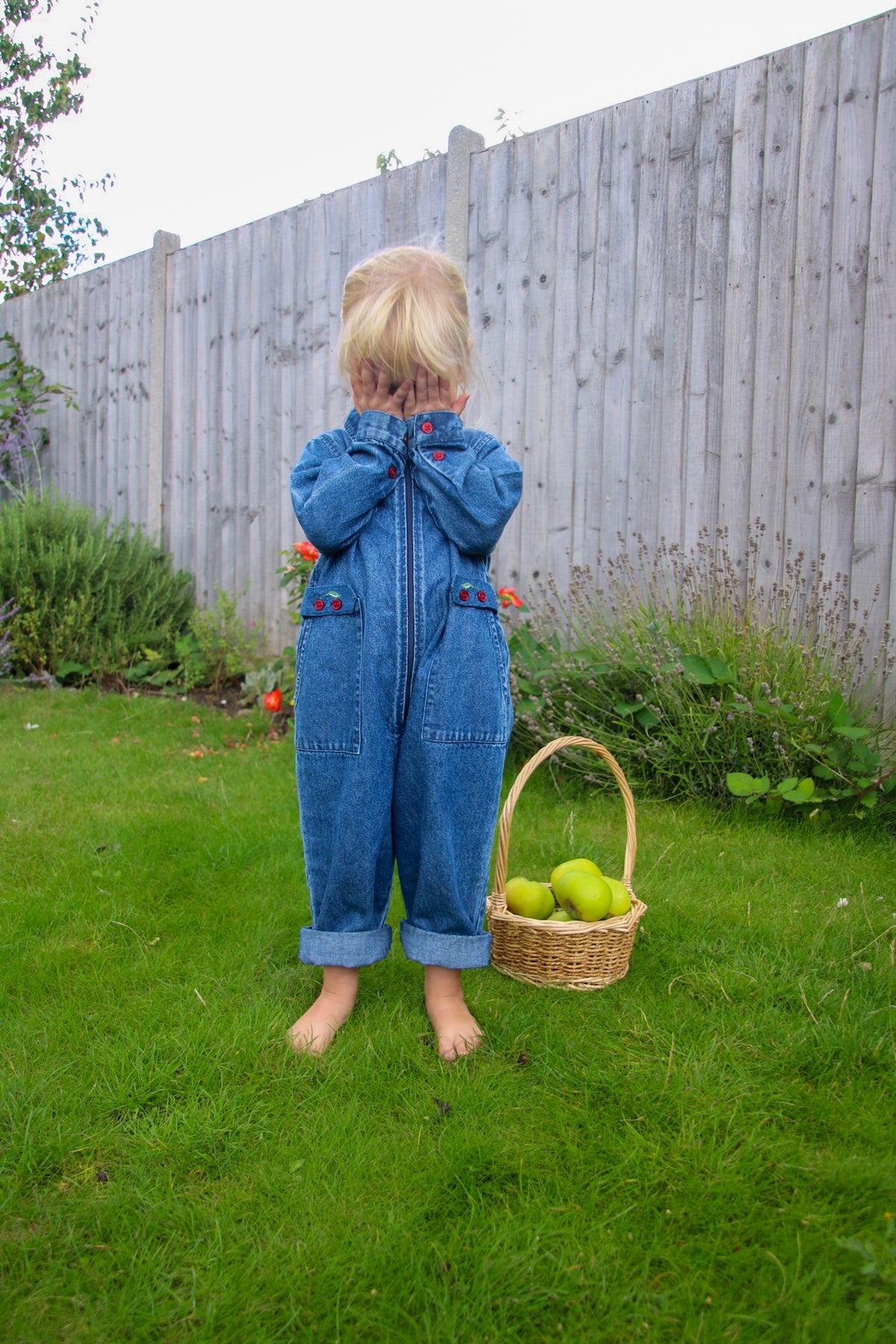 girls organic cotton vintage inspired denim cotton boiler suit