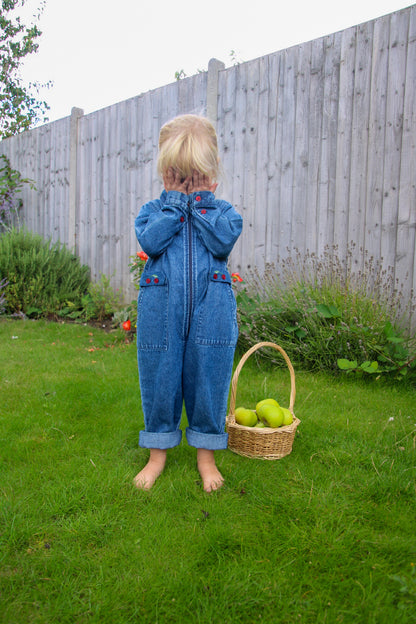 girls organic cotton vintage inspired denim cotton boiler suit