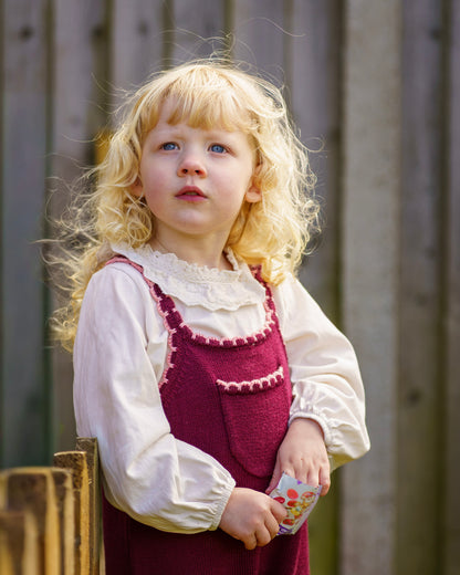girls kids pink merino wool scallop dungarees
