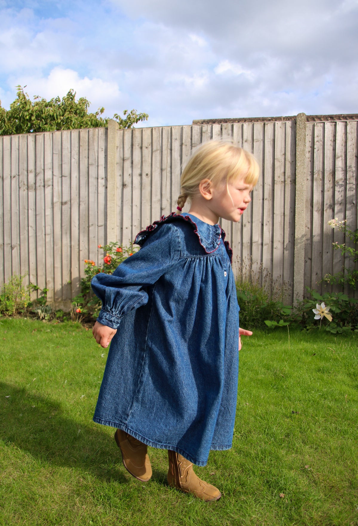 girls timeless vintage inspired organic childrens clothing denim frill collar sailor dress