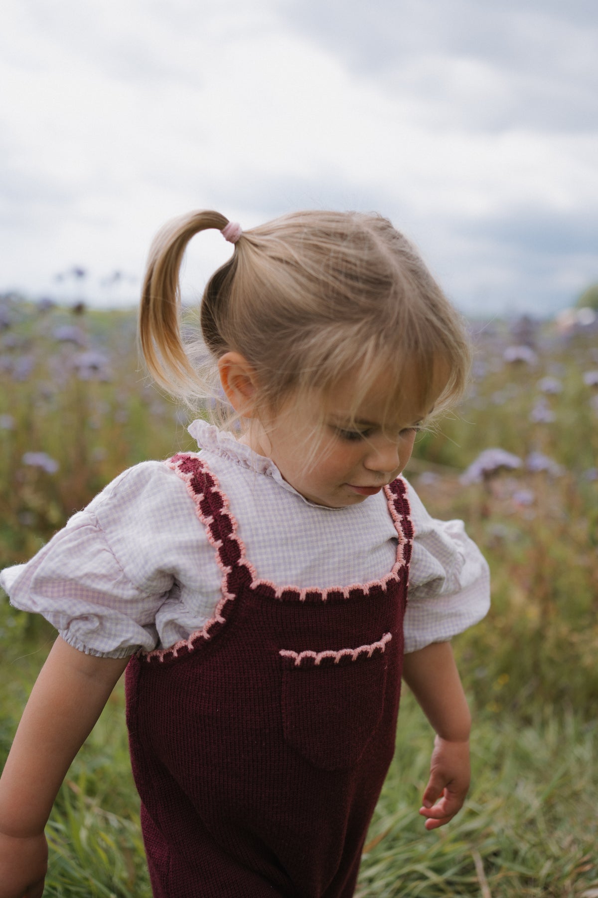 Plum Merino Wool Scallop Dungarees