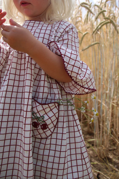 kids girls organic cotton cherry dress picot edging 