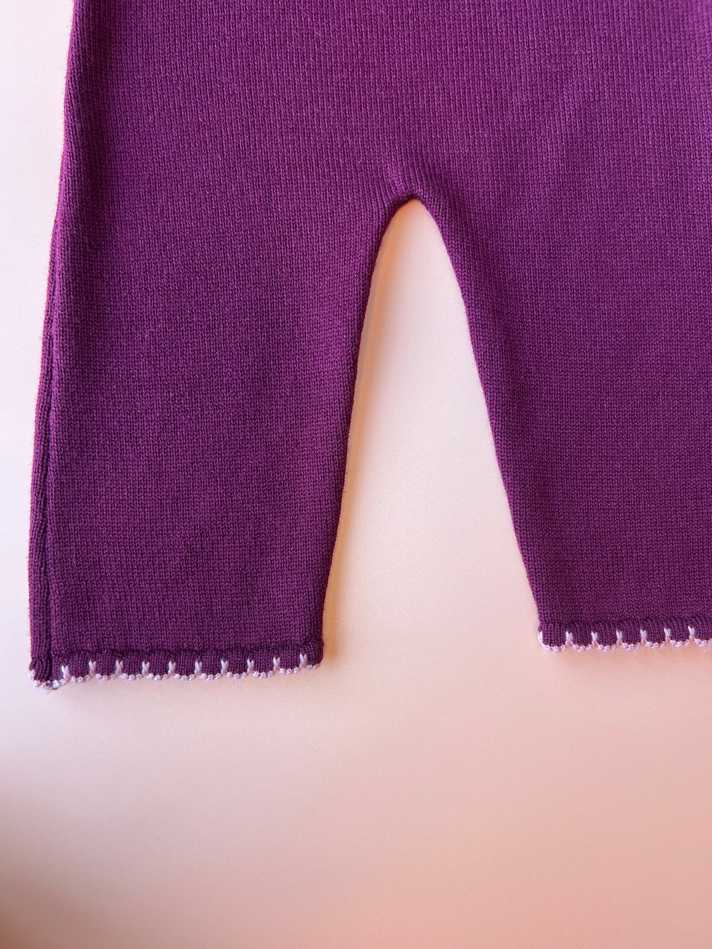 kids merino wool purple dungarees with pink scallop trim
