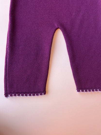 kids merino wool purple dungarees with pink scallop trim