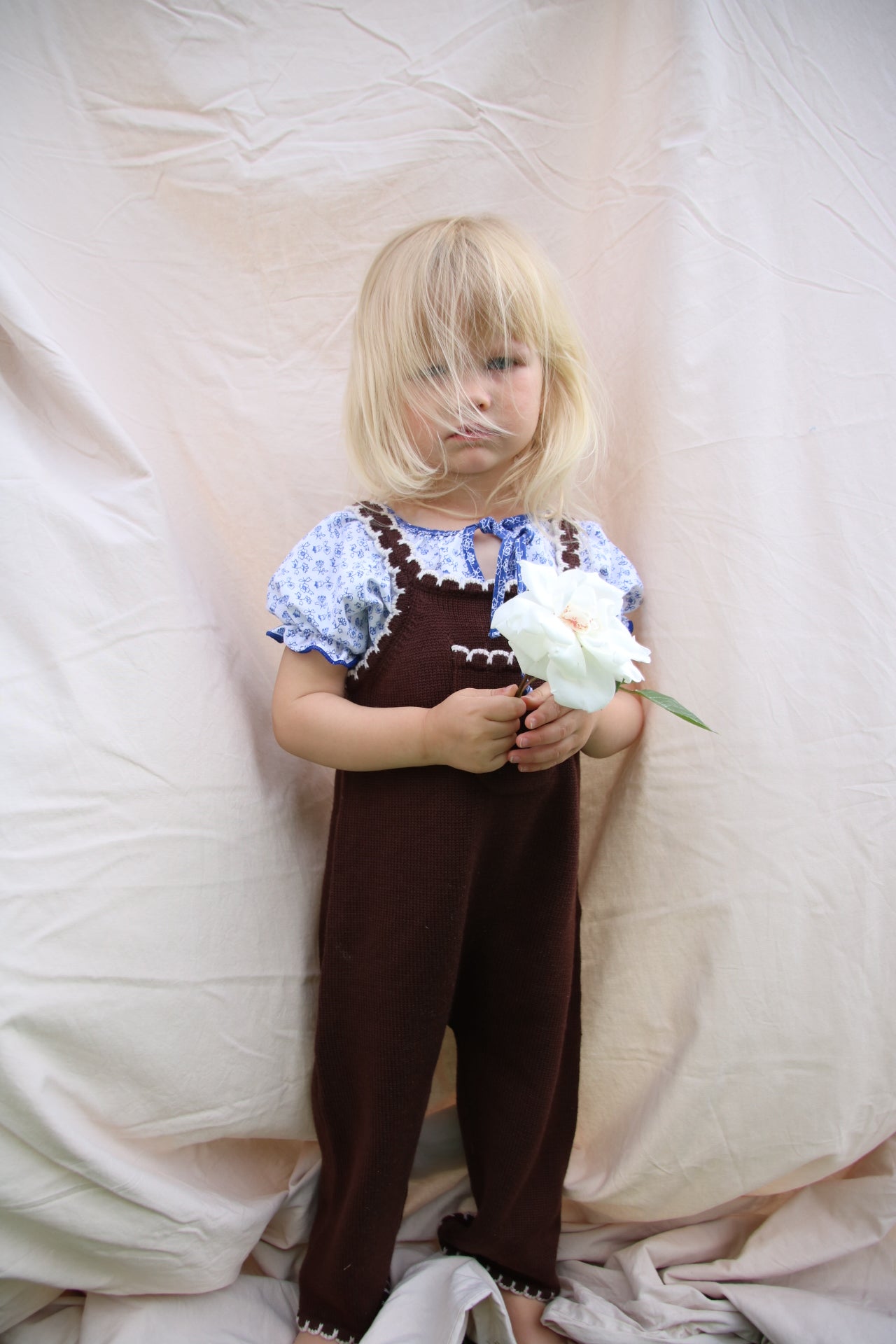 childrens girls brown merino wool scalloped dungarees 