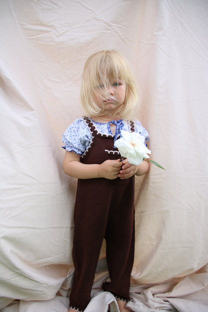 childrens girls brown merino wool scalloped dungarees 
