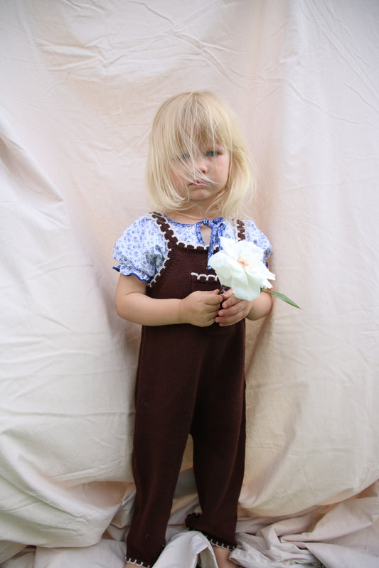 childrens girls brown merino wool scalloped dungarees 