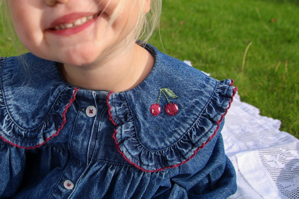 vintage inspired childrens clothing girls organic cotton denim sailor dress